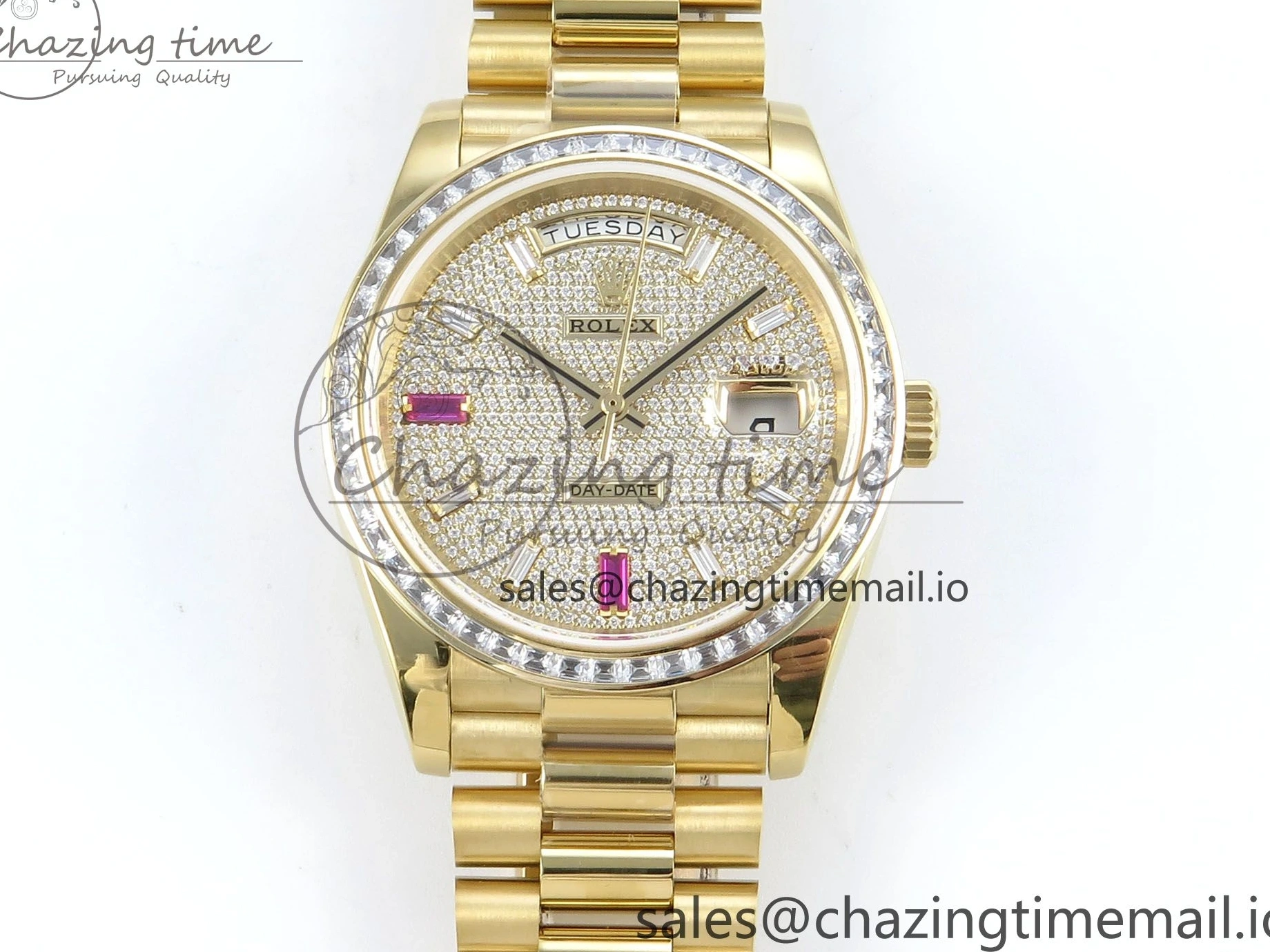 MiroTime 0314 DayDate 40 YG QF 1:1 Best Edition Pink Diamonds Dial Diamonds Bezel on President Bracelet A2836 V5 (Gain Weight) ZipUp 488